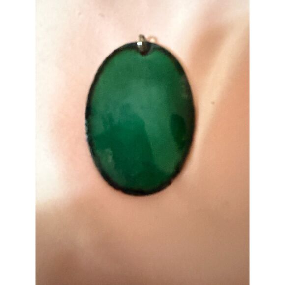 Vintage Murano Millefiori Glass Pendant Oval Green Art Glass Italy Mid Century - Picture 3 of 4